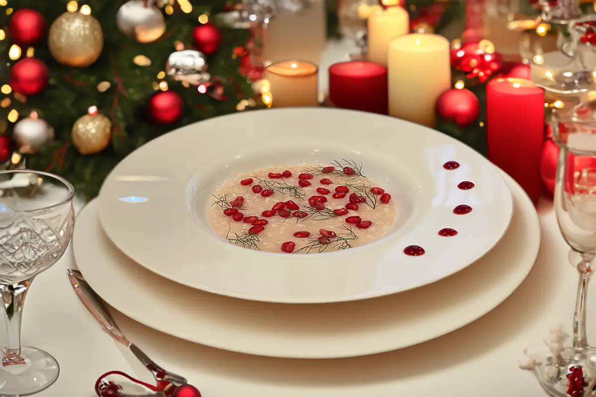 Risotto deluxe con Champagne,  melograno e aneto